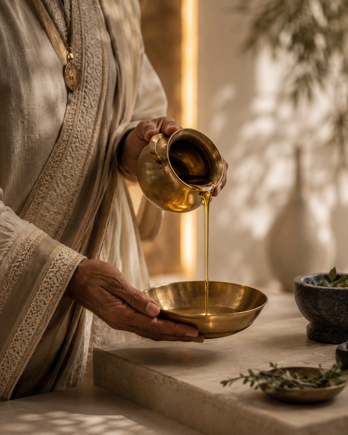 Vaidya preparing herbs